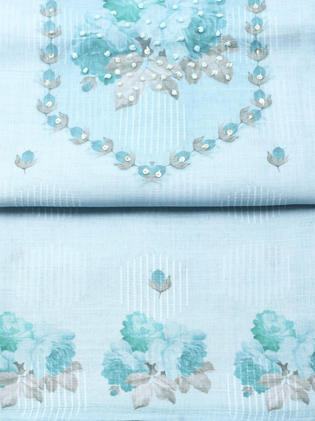 Embroidered Linen Blend Unstitched Suit With Pant Dupatta