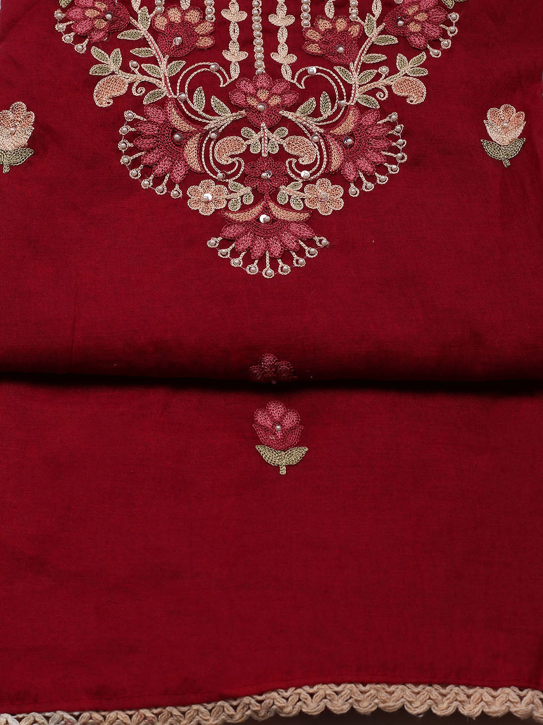 Embroidered Cotton Blend Unstitched Suit With Pant &amp; Dupatta