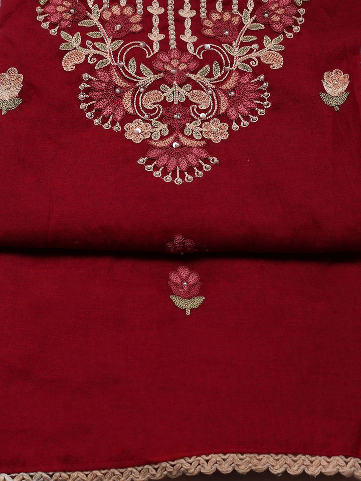 Embroidered Cotton Blend Unstitched Suit With Pant &amp; Dupatta