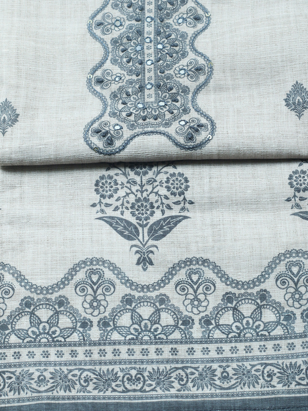 Embroidered Cotton Blend Unstitched Suit With Pant &amp; Dupatta