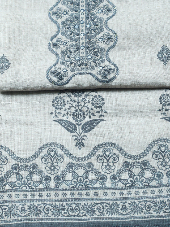 Embroidered Cotton Blend Unstitched Suit With Pant &amp; Dupatta