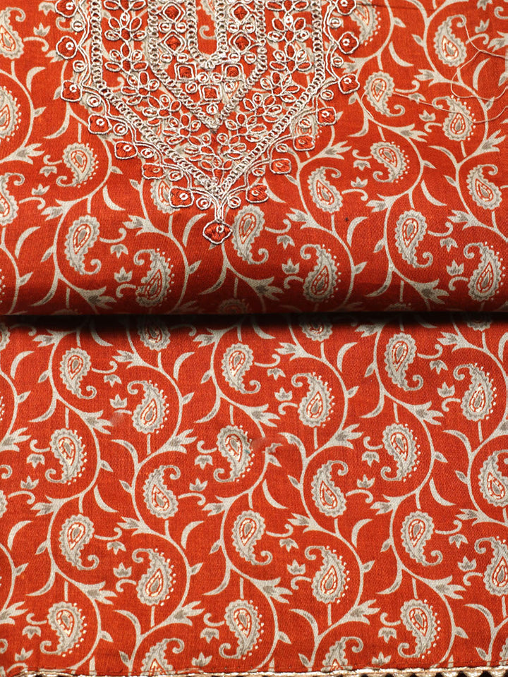 Embroidered Cotton Unstitched Suit With Pant &amp; Dupatta