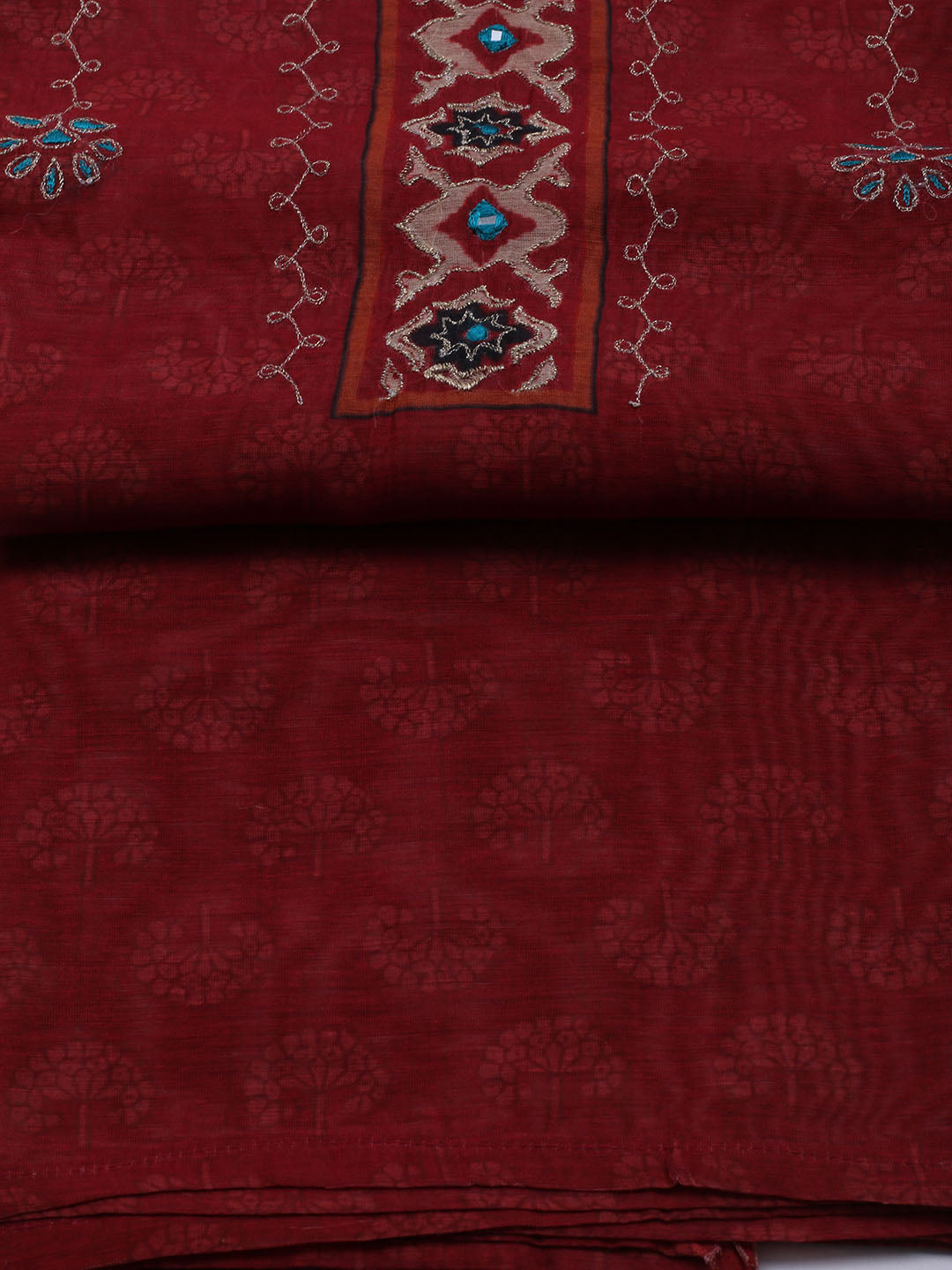 Printed Cotton Blend Unstitched Suit With Dupatta
