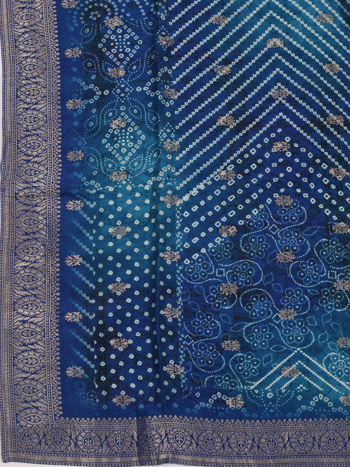 Bandhani Printed Art Silk Kurta With Pants &amp; Dupatta