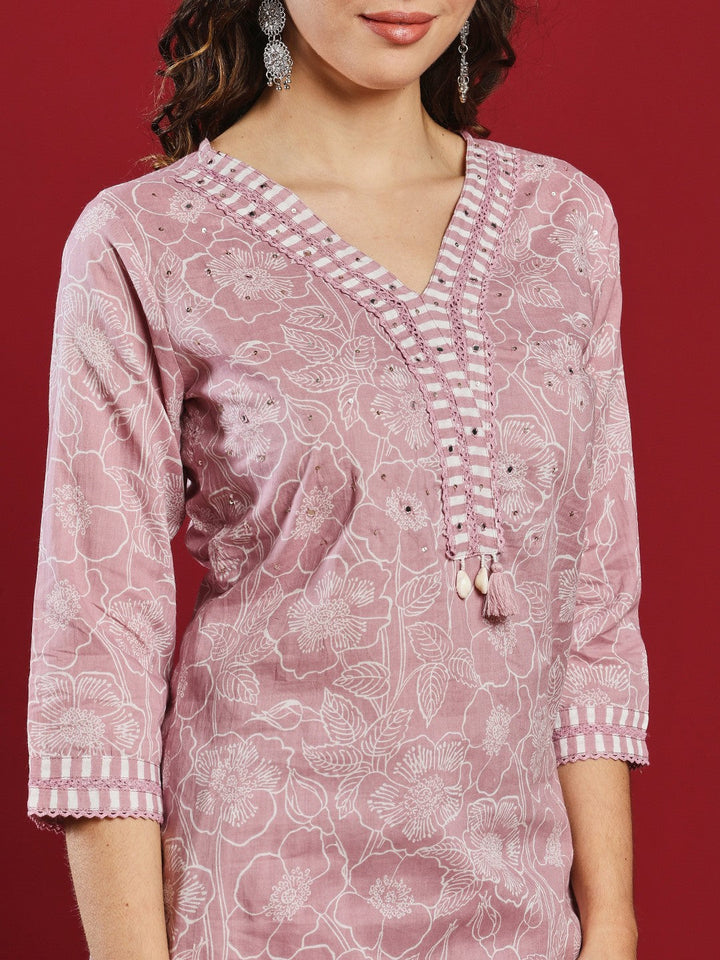 Printed Cotton Kurta With Pant &amp; Dupatta