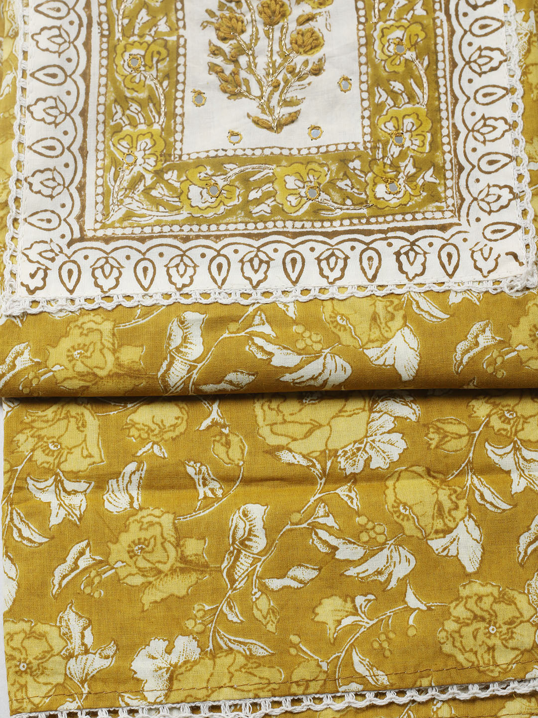 Embroidered Cotton Blend Unstitched Suit With Pant &amp; Dupatta