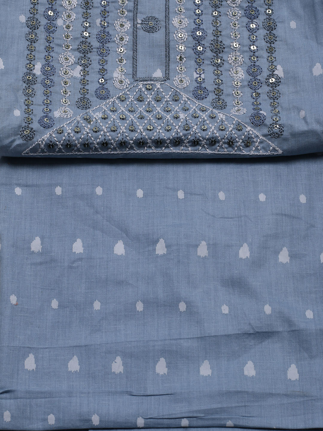 Neck Embroidered Cotton Blend Unstitched Suit With Dupatta
