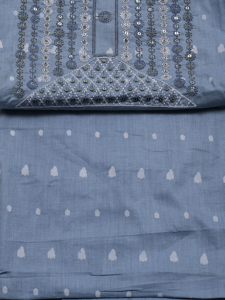 Neck Embroidered Cotton Blend Unstitched Suit With Dupatta