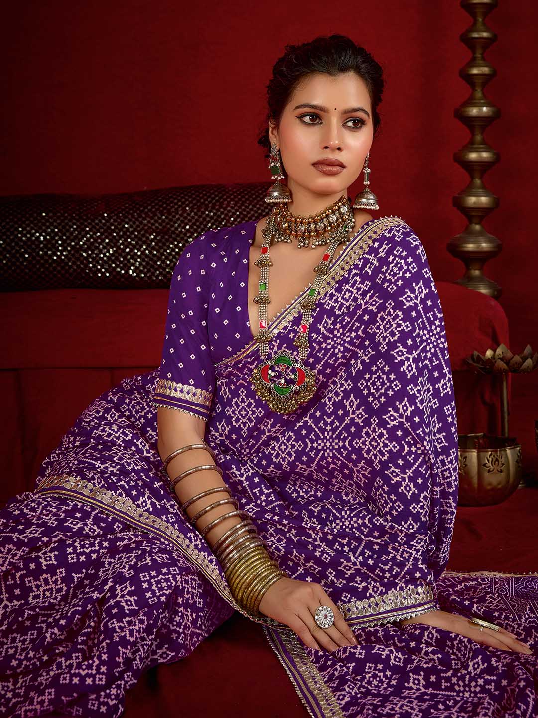 Printed &amp; Gota Work Art Silk Saree