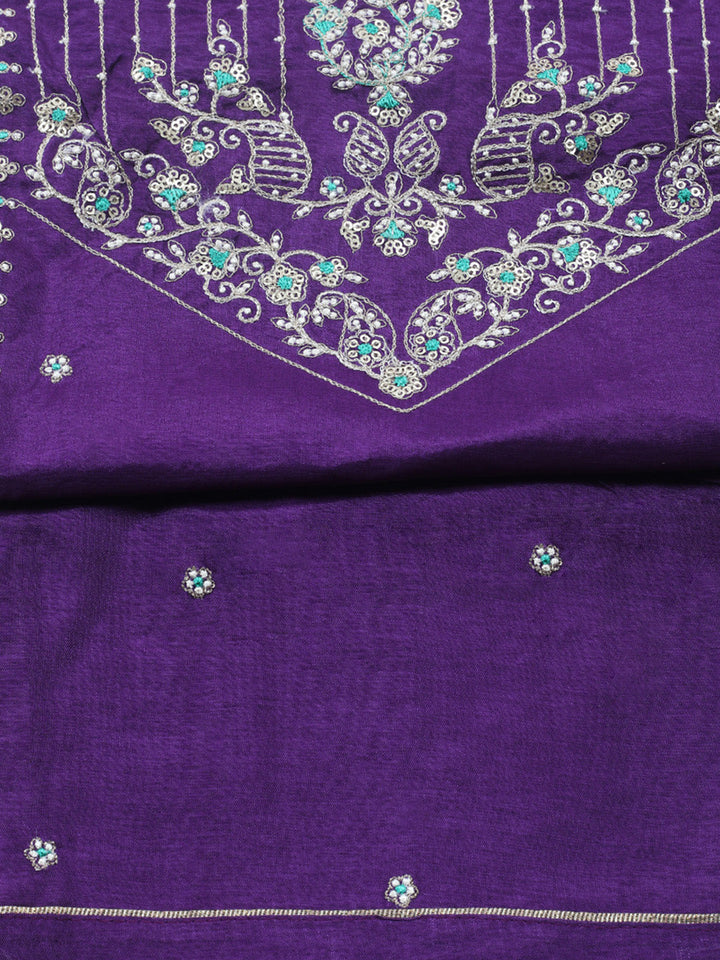 Embroidered Chanderi Unstitched Suit With Pant &amp; Dupatta