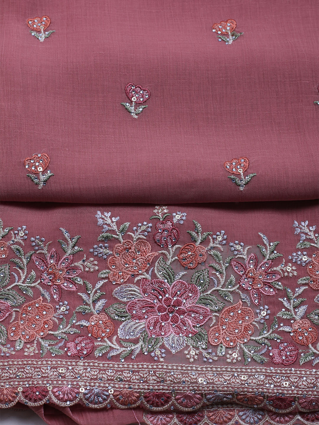 Embroidered Chiffon Unstitched Suit With Dupatta