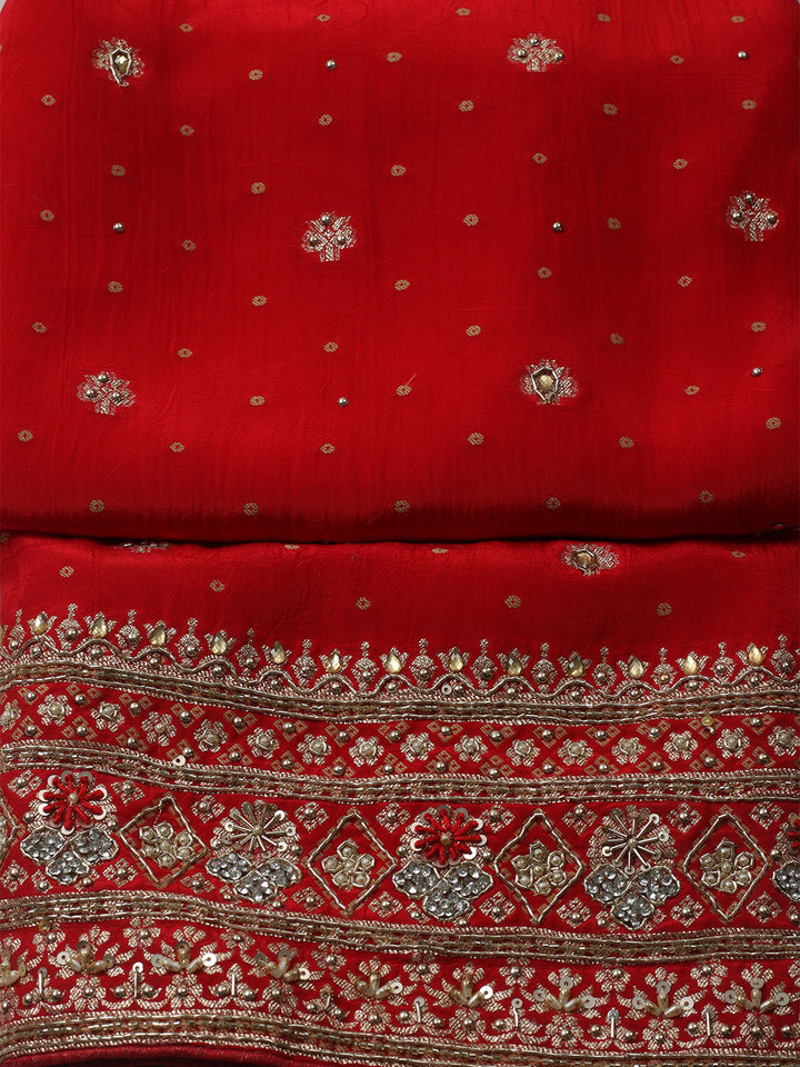 Embroidered Crepe Unstitched Suit With Dupatta