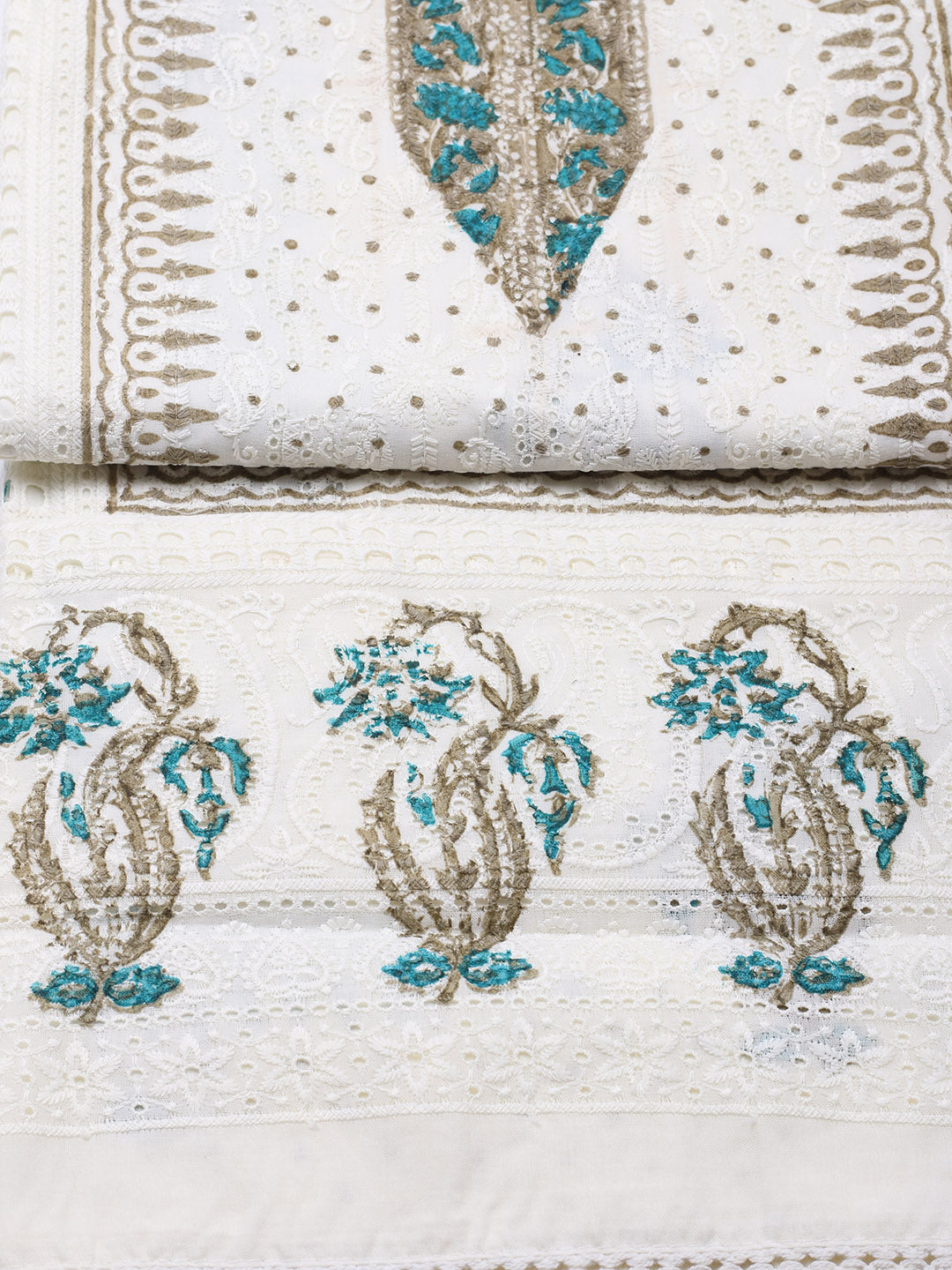 Printed Cotton Blend Unstitched Suit With Pant &amp; Dupatta