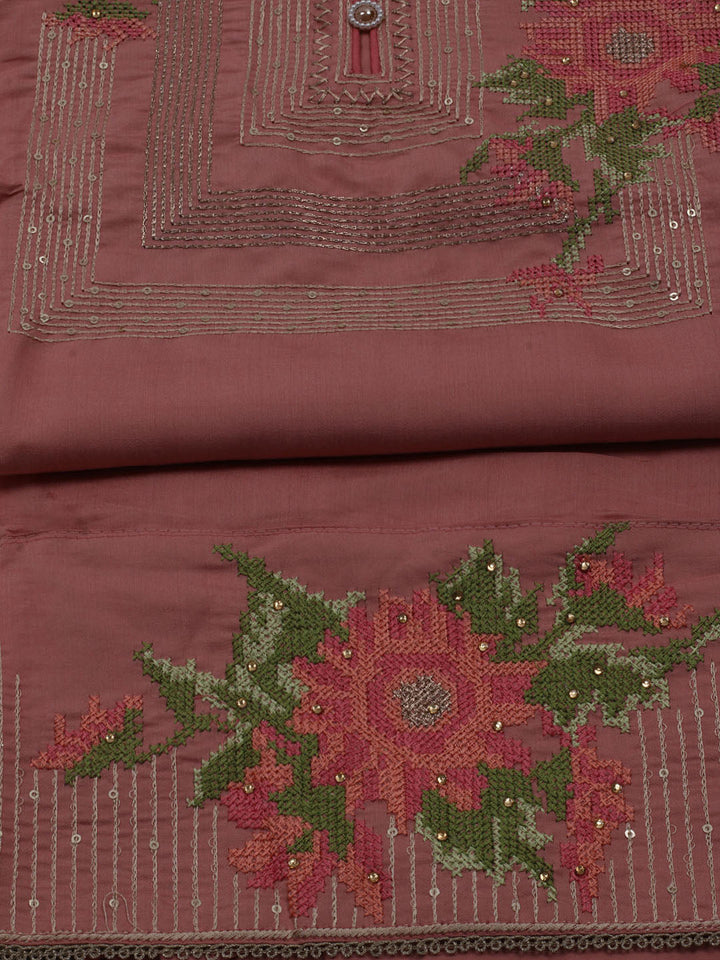 Neck Embroidered Chanderi Unstitched Suit With Dupatta