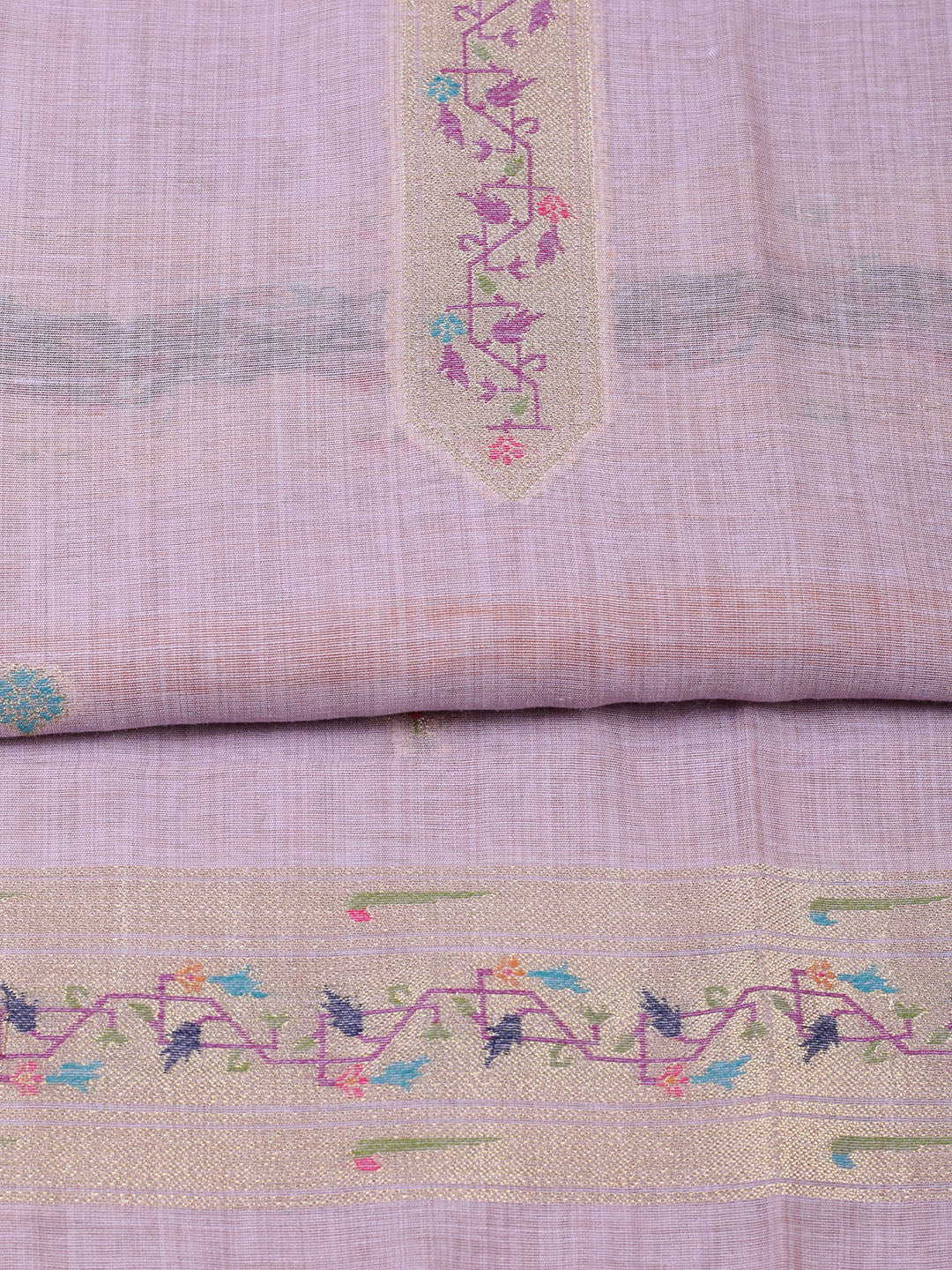 Embroidered Chanderi Unstitched Suit With Pant &amp; Dupatta