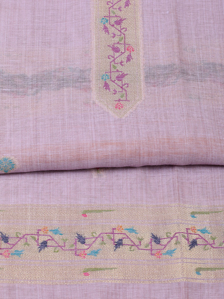 Embroidered Chanderi Unstitched Suit With Pant &amp; Dupatta
