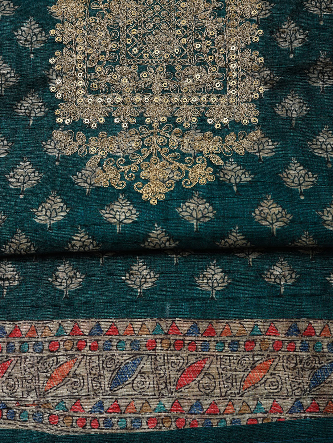 Embroidered Cotton Blend Unstitched Suit With Pant &amp; Dupatta