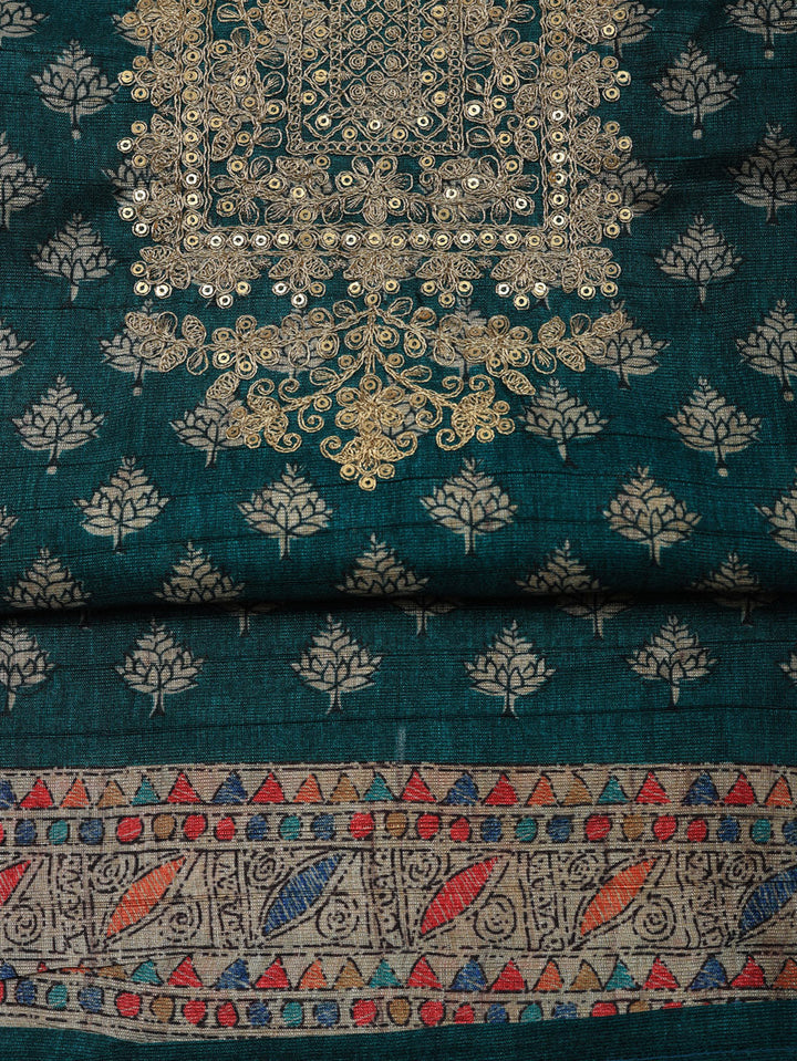 Embroidered Cotton Blend Unstitched Suit With Pant &amp; Dupatta