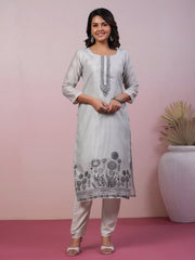 Neck Embroidery Art Tussar Kurta With Pants & Dupatta