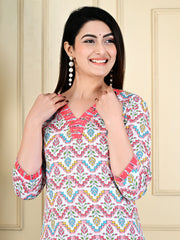 Printed Cotton Blend Kurta With Pants