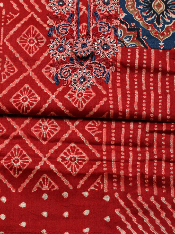 Embroidered Cotton Blend Unstitched Suit With Pant &amp; Dupatta