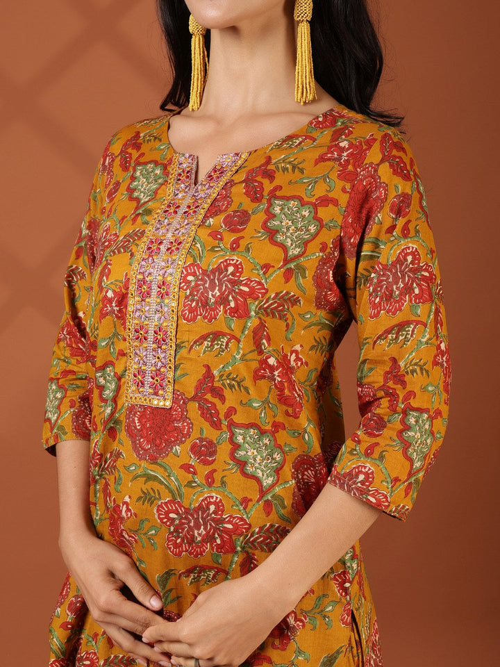 Printed Cotton Blend Kurta With Pant &amp; Dupatta