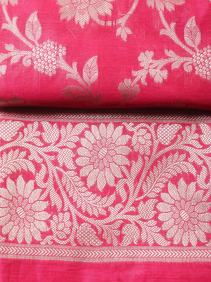 Woven Design Chanderi Unstitched Suit With Pant Dupatta