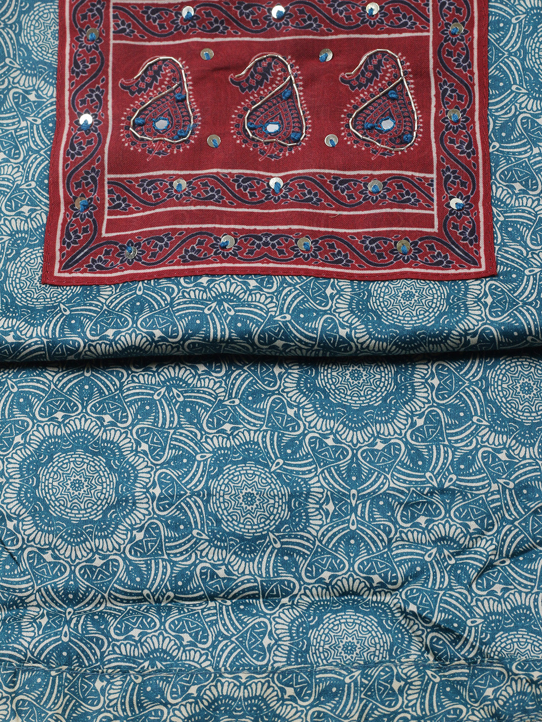 Printed Cotton Blend Unstitched Suit With Pant &amp; Dupatta