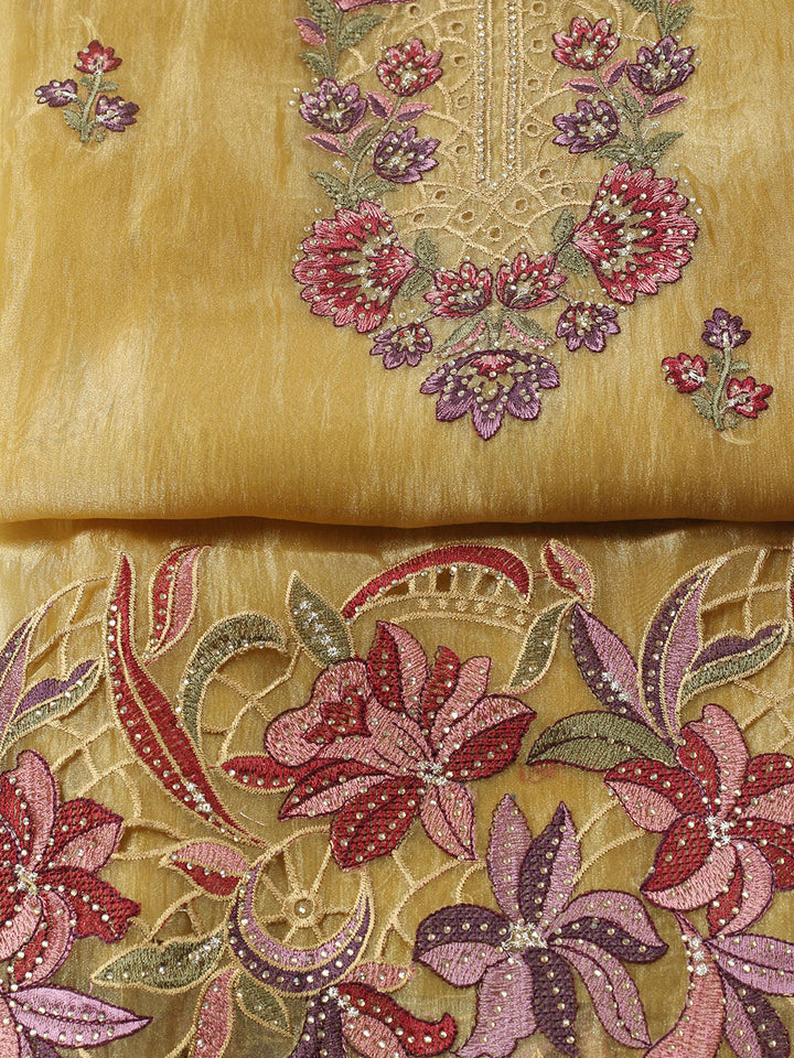 Embroidered Tissue Unstitched Suit With Pant &amp; Dupatta