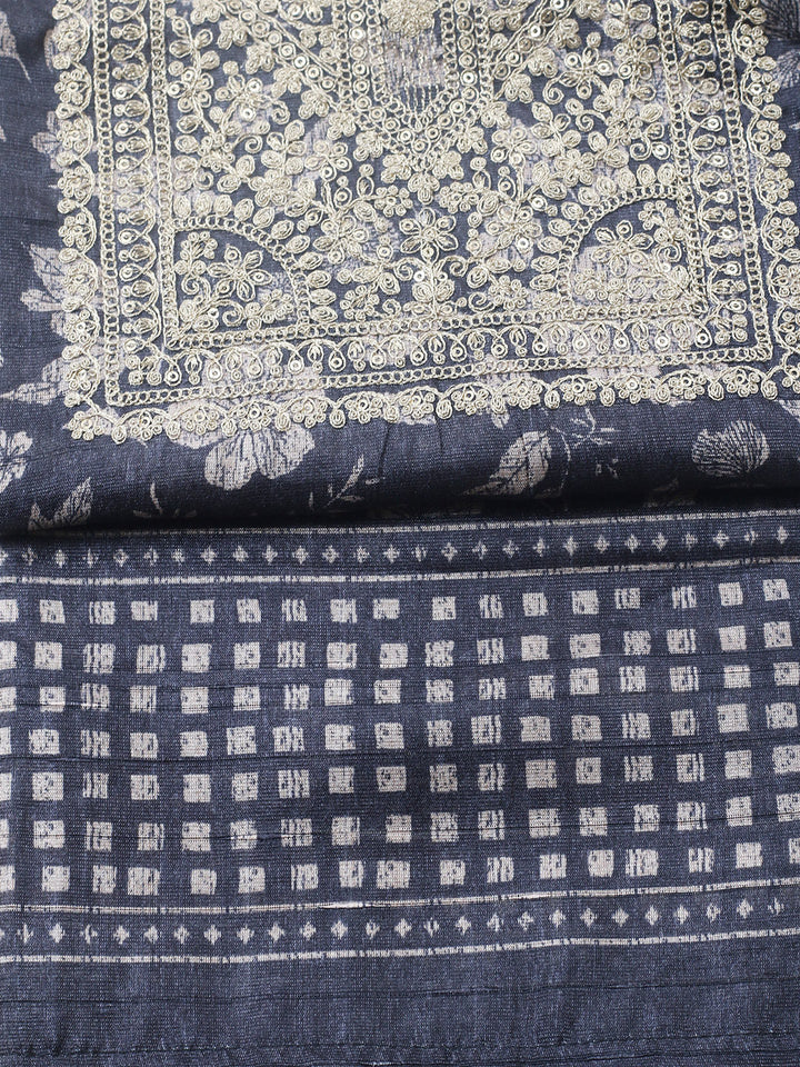 Embroidered Cotton Blend Unstitched Suit With Pant &amp; Dupatta