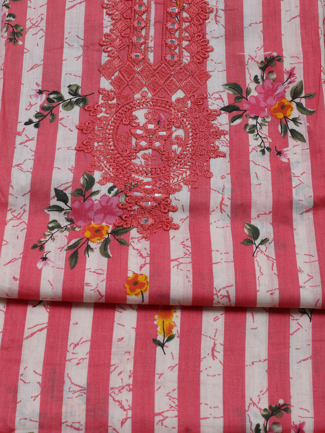 Patch Neck Cotton Blend Unstitched Suit With Dupatta