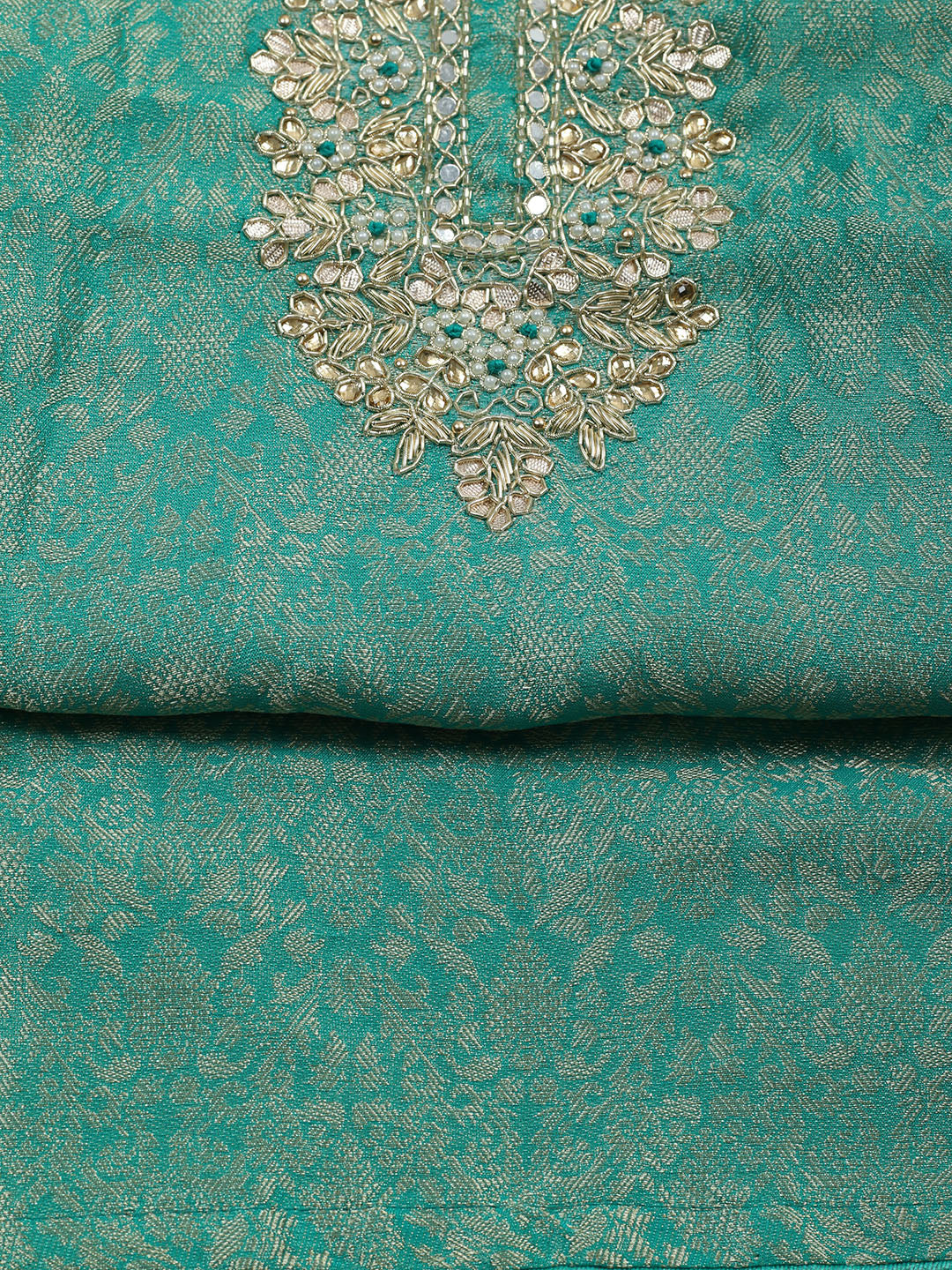 Embroidered Chanderi Unstitched Suit With Pant &amp; Dupatta