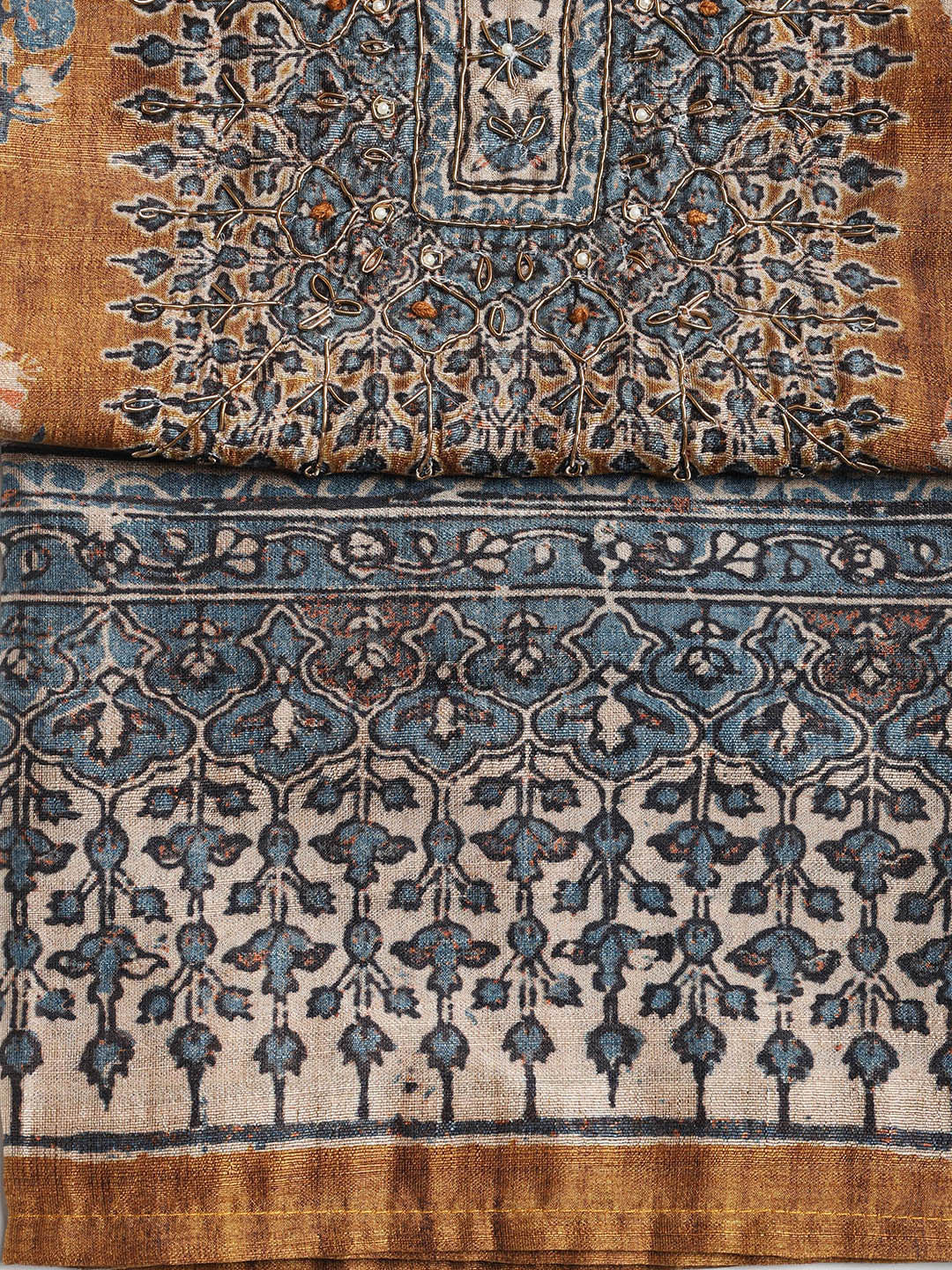 Printed Tussar Unstitched Suit With Dupatta