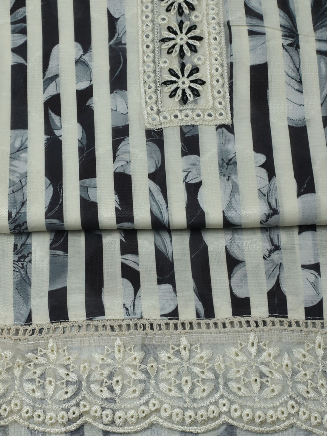 Embroidered Muslin Unstitched Suit With Pant &amp; Dupatta