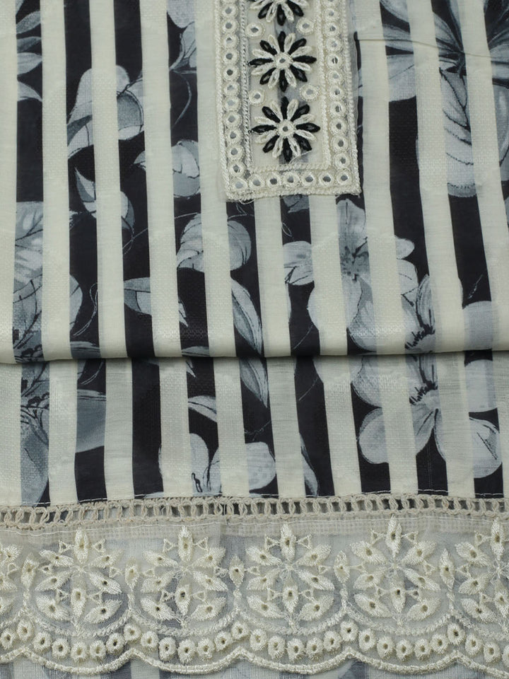 Embroidered Muslin Unstitched Suit With Pant &amp; Dupatta