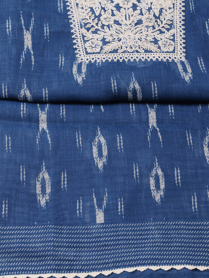Embroidered Linen Blend Unstitched Suit With Pant &amp; Dupatta
