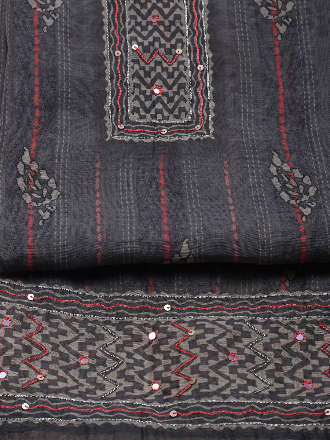 Printed Chanderi Unstitched Suit With Dupatta