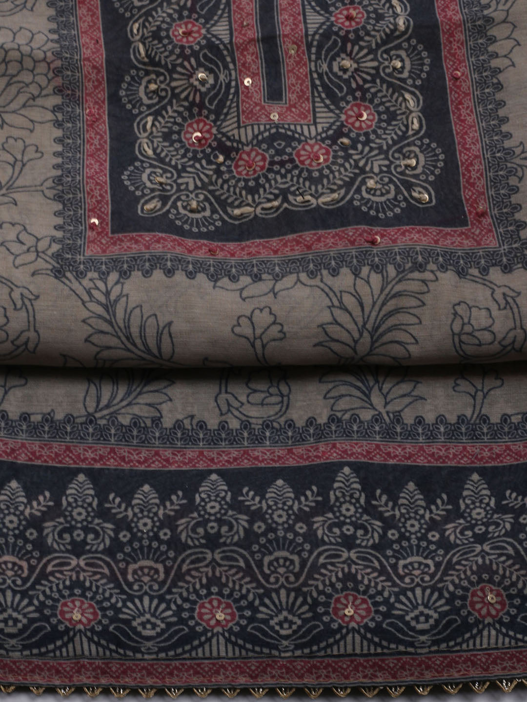 Printed Chanderi Unstitched Suit With Dupatta