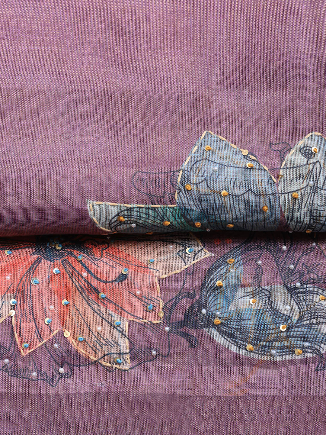 Printed Linen Blend Unstitched Suit With Pant &amp; Dupatta