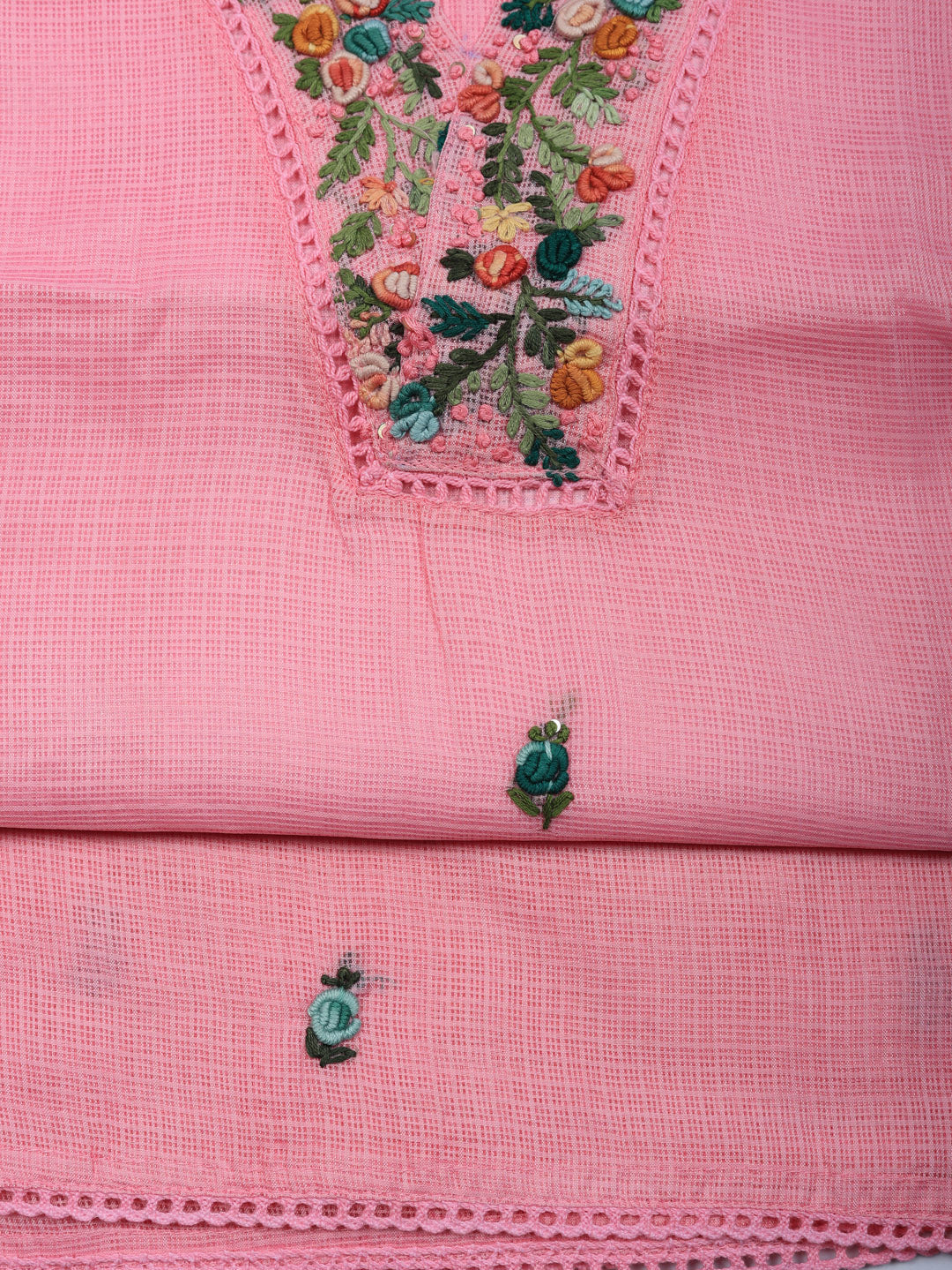 Embroidered Cotton Blend Unstitched Suit With Pant &amp; Dupatta