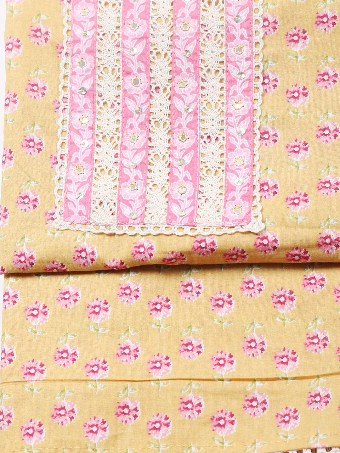 Printed Cotton Blend Unstitched Suit With Pant &amp; Dupatta