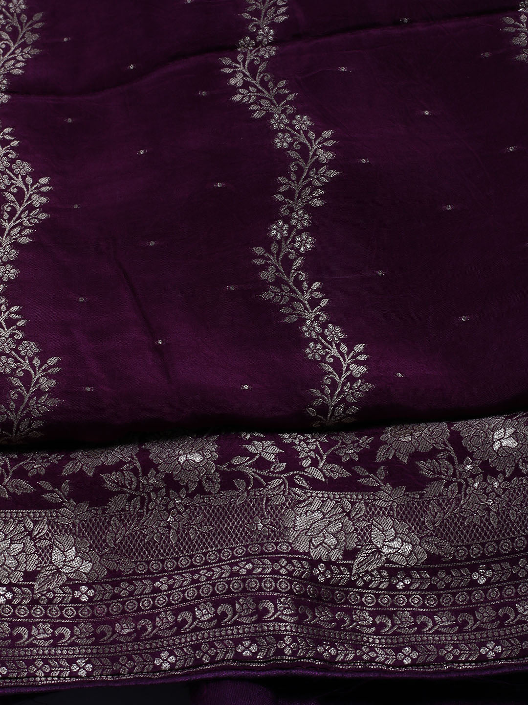 Embroidered Art Silk Unstitched Suit With Dupatta