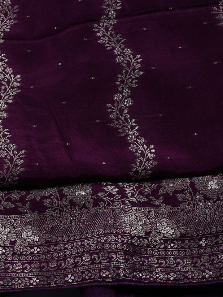 Embroidered Art Silk Unstitched Suit With Dupatta