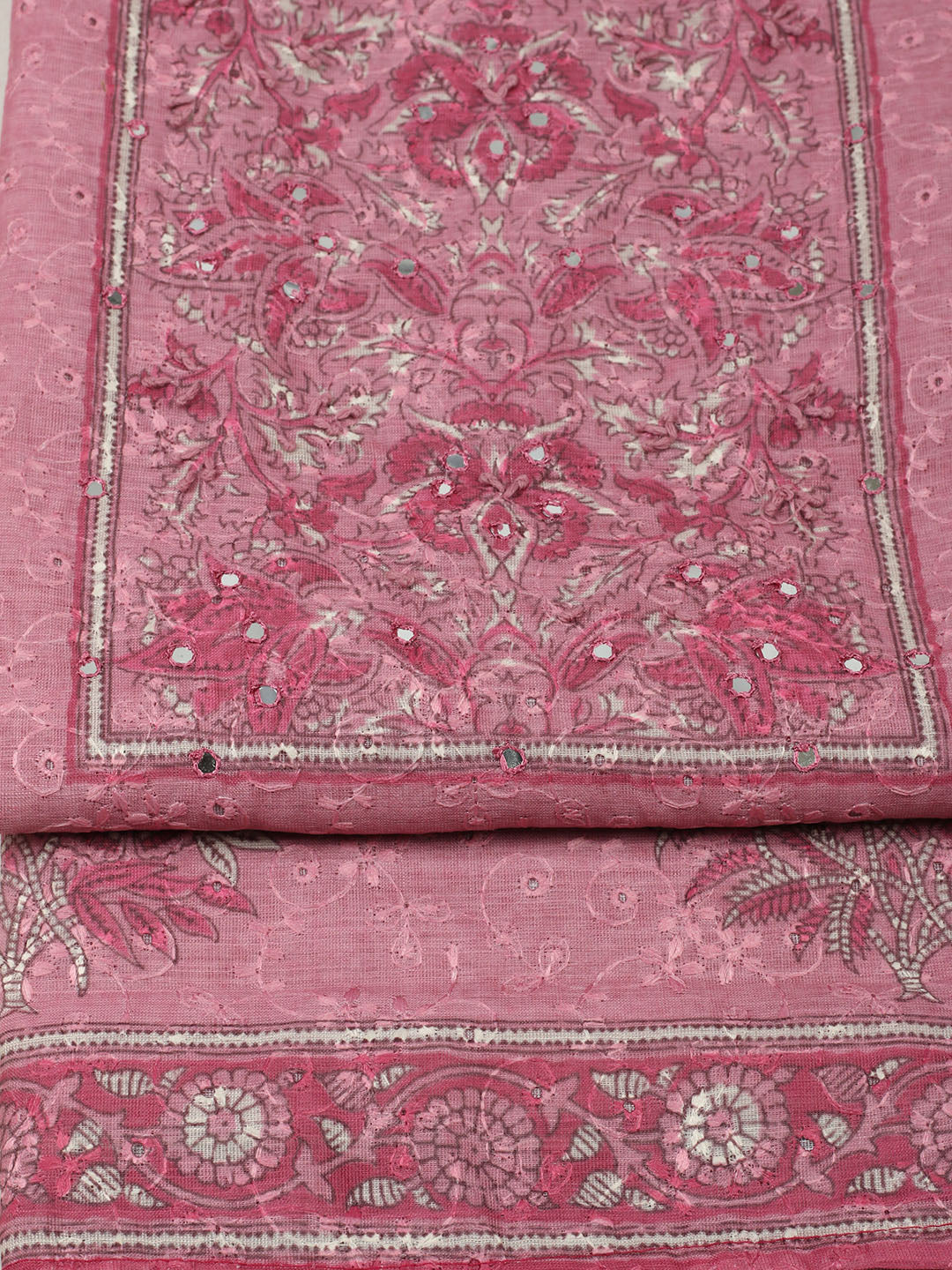 Embroidered Chanderi Unstitched Suit With Pant &amp; Dupatta