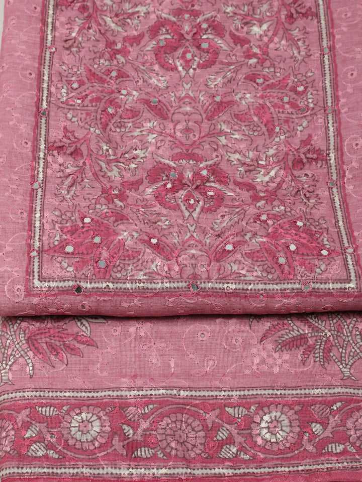 Embroidered Chanderi Unstitched Suit With Pant &amp; Dupatta