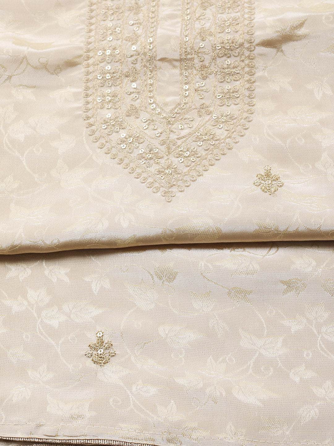Embroidered Chanderi Unstitched Suit With Pant &amp; Dupatta