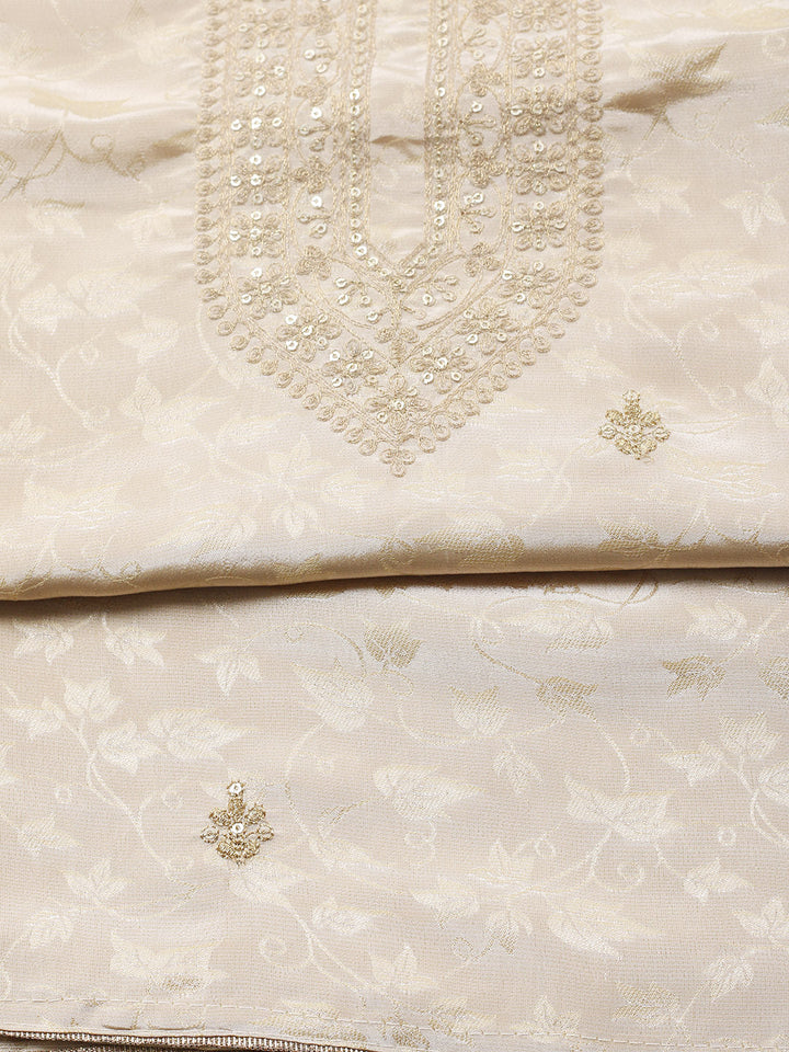Embroidered Chanderi Unstitched Suit With Pant &amp; Dupatta