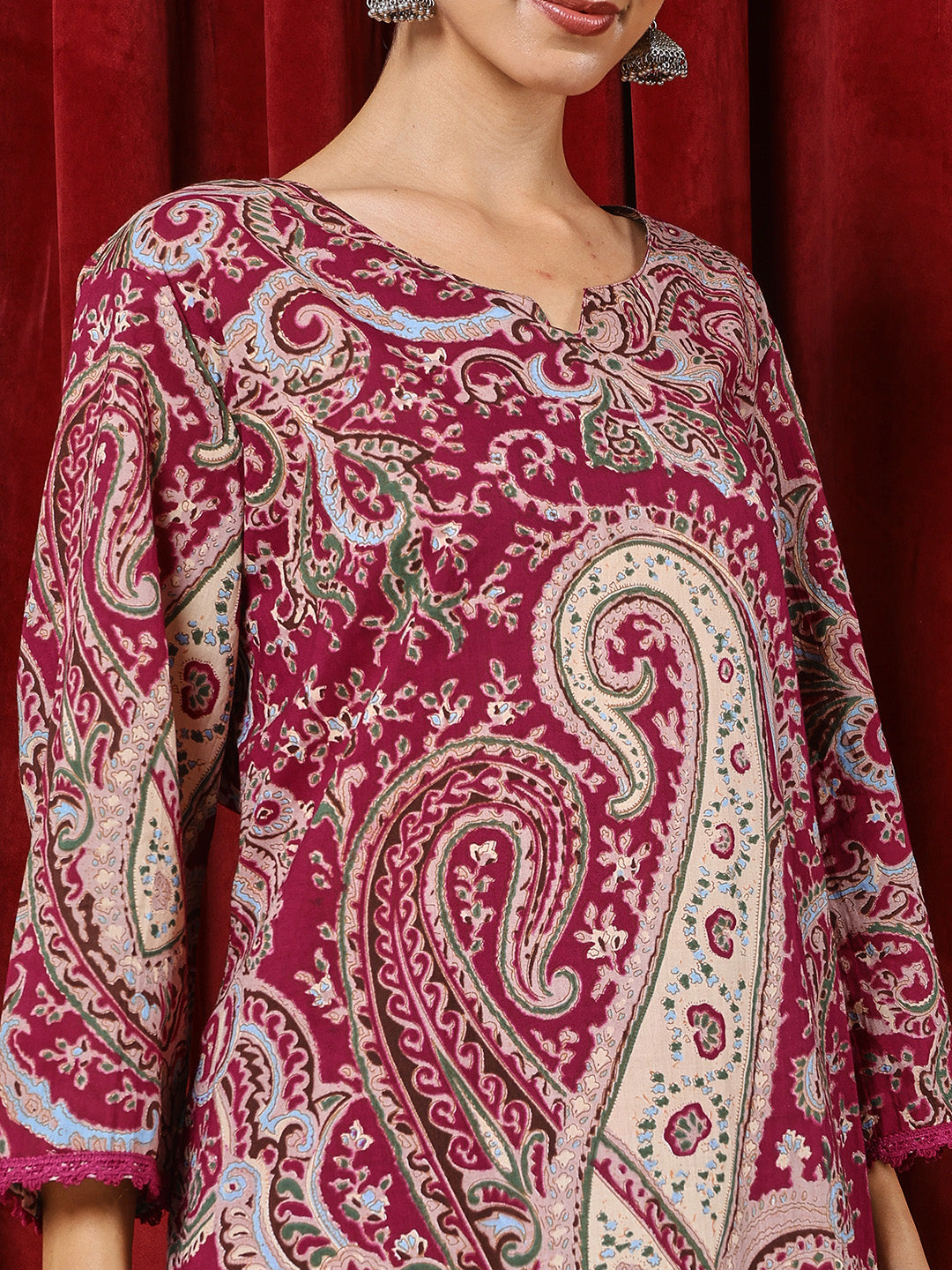 Printed Cotton Blend Kurta With Pants