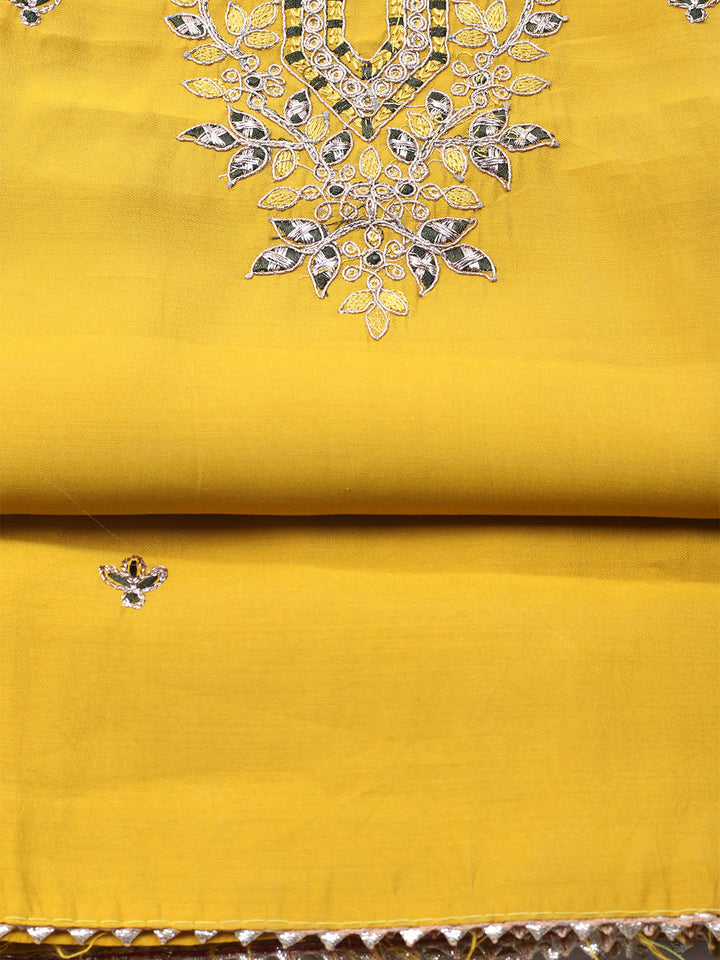Neck Embroidered Chanderi Unstitched Suit With Dupatta