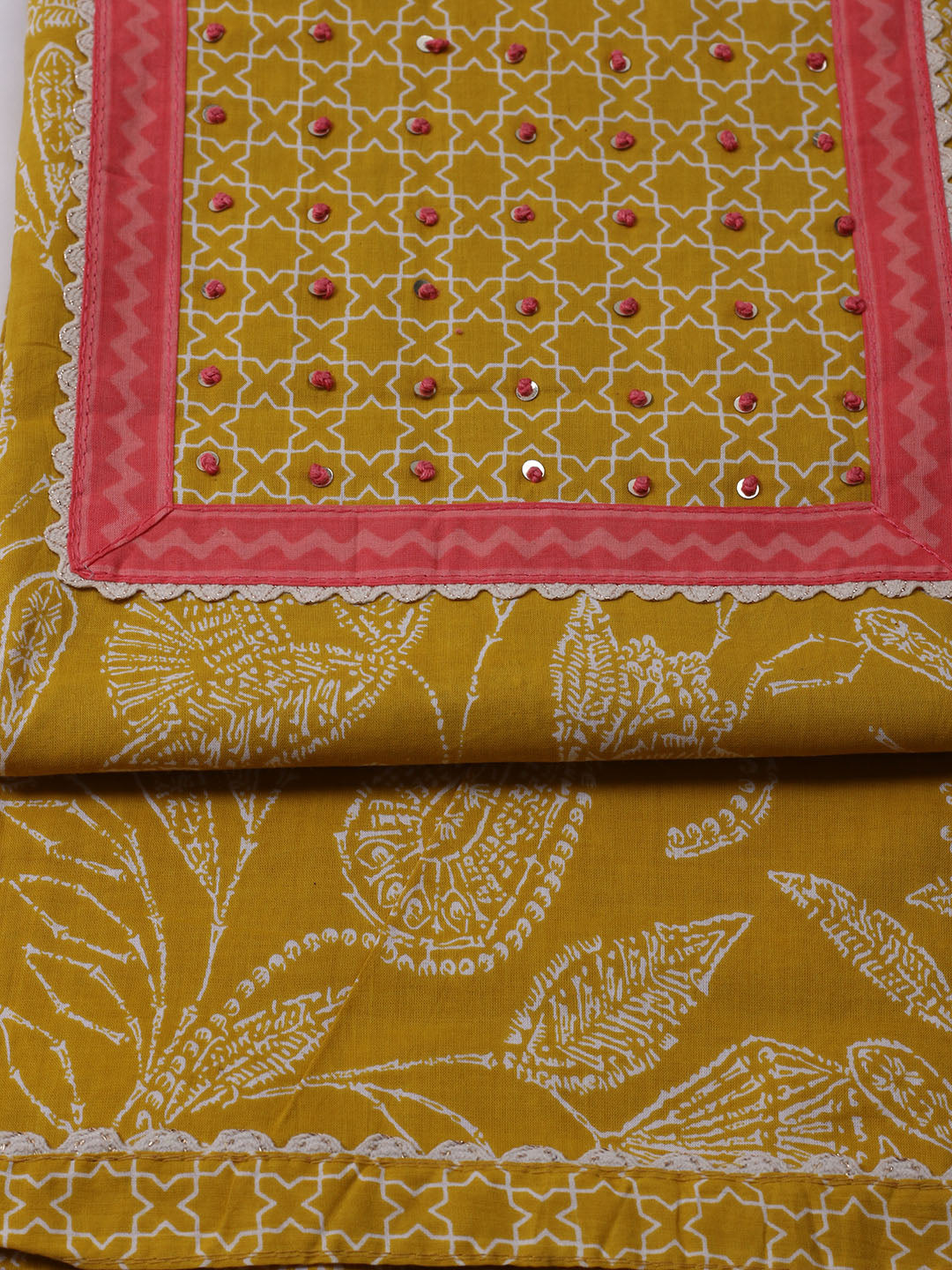 Printed Cotton Blend Unstitched Suit With Dupatta